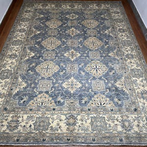 Gray 9x12 Ft Chobi Area Rug - Afghan Hand Knotted Veg Dyes Wool Oriental Rug - Living Room Rug 9x12 Ft - Dining Room Rug 9x12 Ft