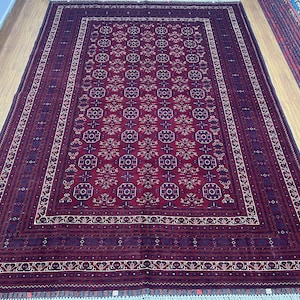 7x10 Waziri Area Rug, Afghan Fine Quality Hand Knotted Veg Dye Wool Rug, Home Decor Rug, Living Room Rug, Dining Table Rug, Bedroom Rug