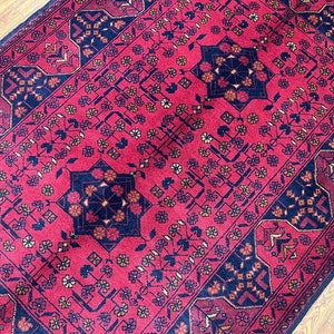 3x5 Afghan Khal Mohammadi Area Rug, Hand Knotted Natural Madder Dye Wool Rug, Entryway rug, Kitchen rug, Bedroom Rug, Kids Room Rug