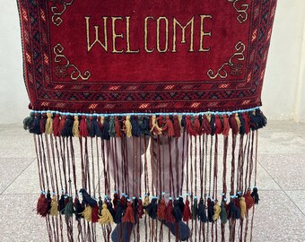 Afghaans-Turkmeens welkomstkleed, handgeknoopt wollen wandkleed, 79 x 59 cm