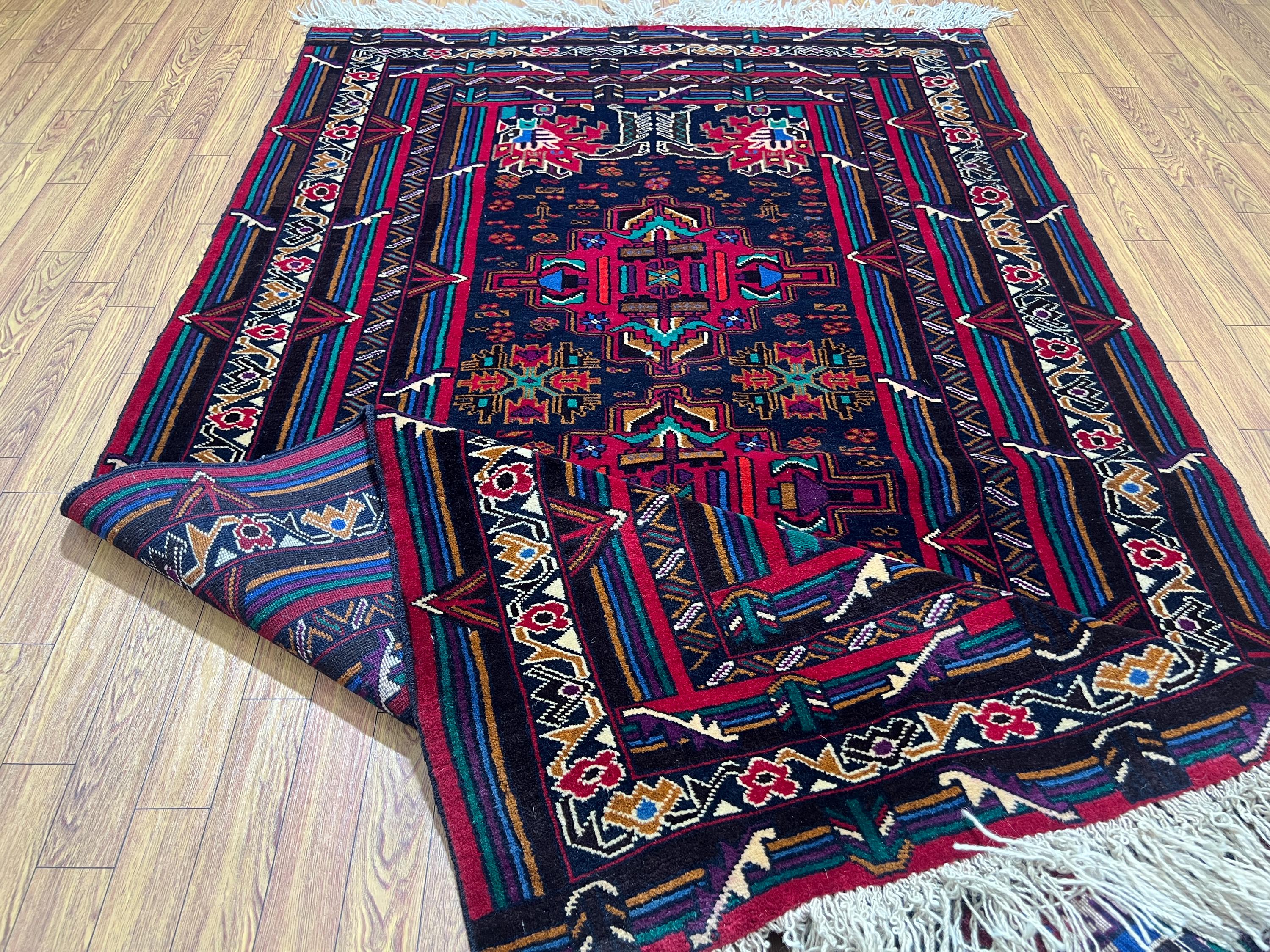 Hand Knotted 3'5'' X 6'2'' Ft Vintage Tribal Area Rug - Baluchi