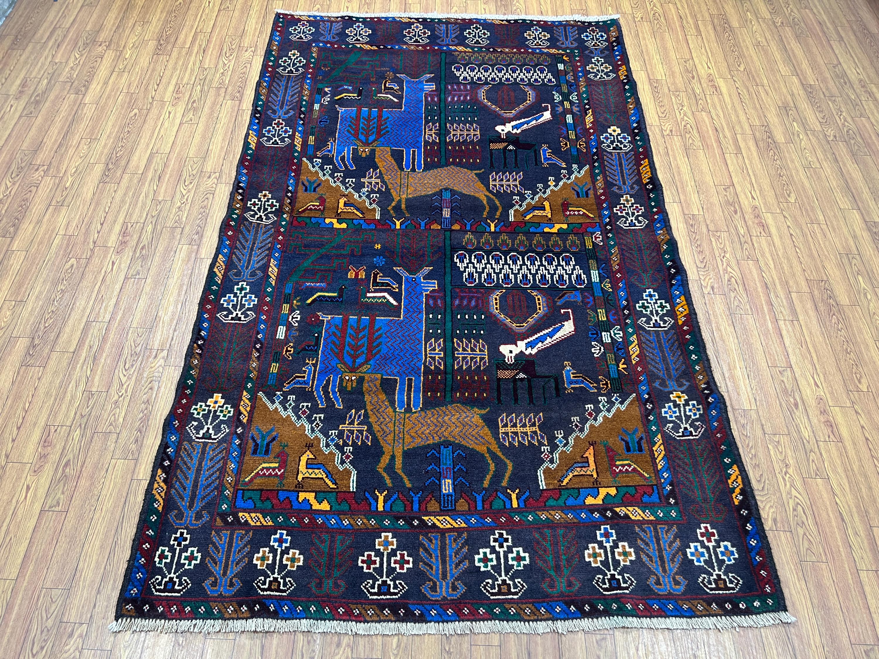4x6 Ft Pictorial Area Rug - Kids Room Animal Pattern Rug - Baluch