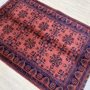 Tapete Bukhara turcomano artesanal, 90 x 150 cm, marrom avermelhado - Tapete com padrão geométrico - Tapete pequeno para quarto infantil - Tapete para porta de entrada - Tapete Bukhara 90 x 150 cm