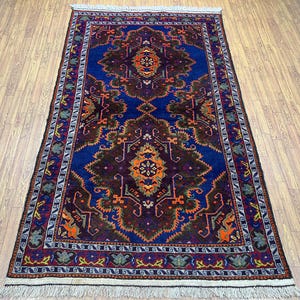 4x7 Ft Navy Blue Baluch Area Rug - Afghan Vintage Hand Knotted Veg Dyes Wool Tribal Rug - Bedroom Rug - Kids Room Rug - Kitchen Rug 4x7