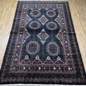 Vintage 4x7 Sarooq Area Rug, Afghan Baluch Hand Knotted Veg Dye Wool Tribal Rug, Home Decor Rug, Bedroom Rug, Entryway Rug, Kids room Rug