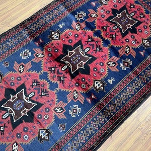 Faded 4x7 Ft Red Baluch Area Rug - Hand Knotted Veg Dyed Wool Tribal Vintage Rug 4x7 Ft - Geometric Pattern Afghan Rug - Living Room Rug 4x7