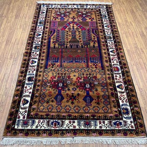 Dark Beige 4x7 Ft Baluch Area Rug - Afghan Vintage Hand Knotted Veg Dyes Wool Rug - Bedroom Rug 4x7 - Kids Room Rug 4x7 - Entryway Rug 4x7