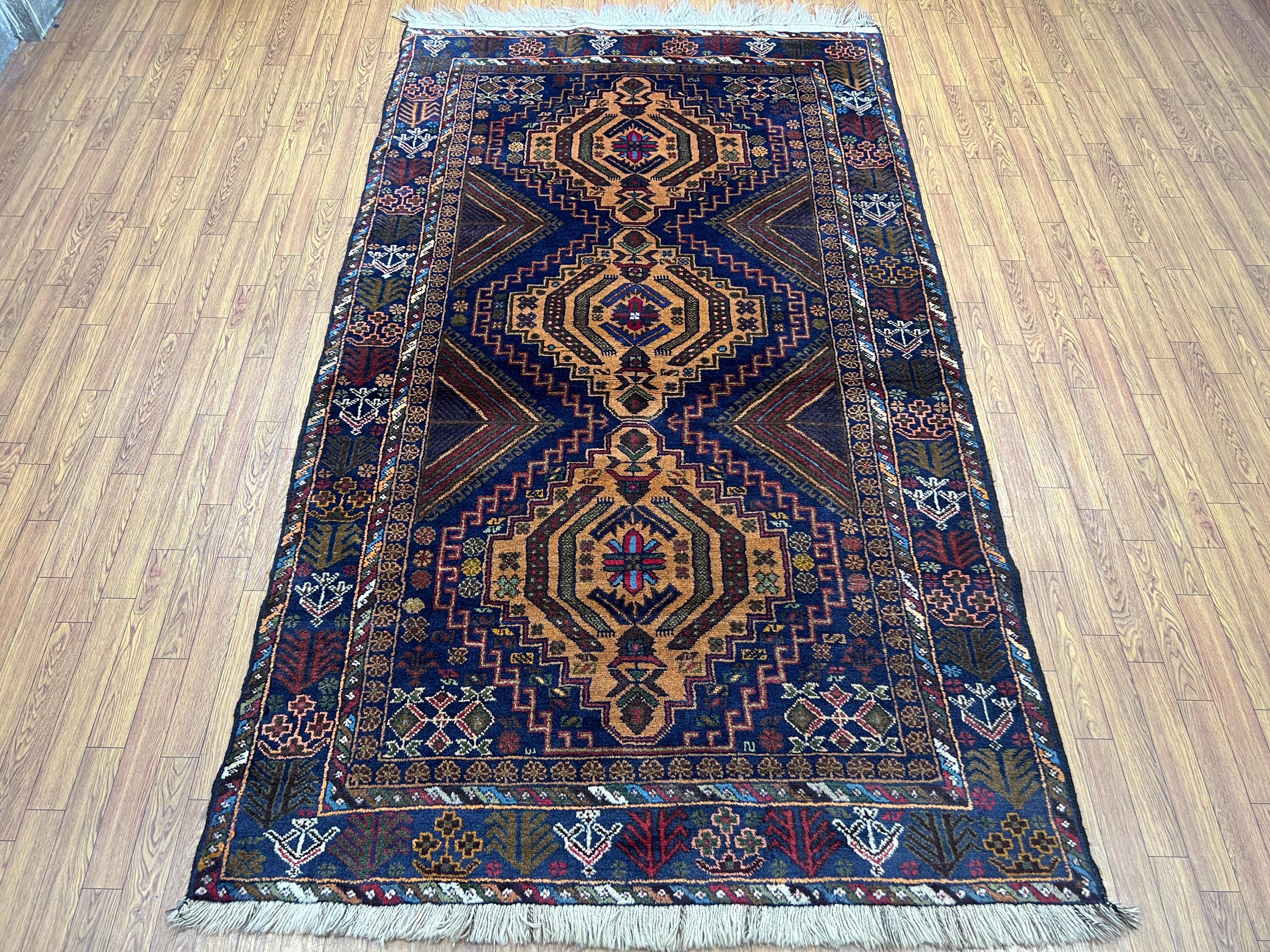 3'6'' X 6'7'' Ft Baluch Rug - Blue Beige Rug - Afghan Tribal