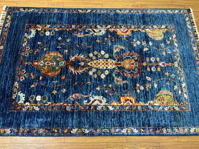 Dark Blue 3x4 Ft Sultani Area Rug - Afghan Hand Knotted Veg Dyes Wool ...