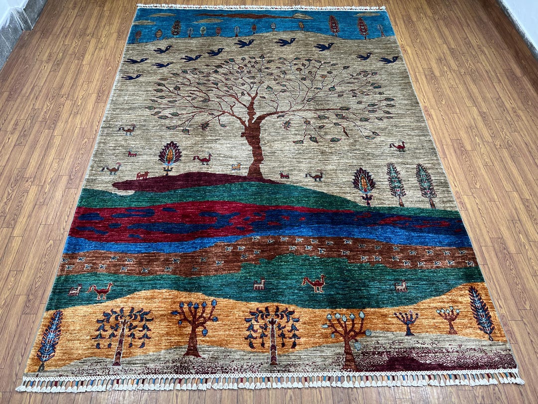 6x8 Earth Tone Gabbeh Tree of Life Area Rug - Afghan Hand Knotted Wool ...