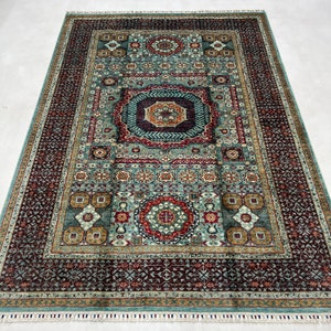 6x8 Ft Mamluk Area Rug - Afghan Hand Knotted Fine 6x8 Ft Rug - Oriental Medallion Rug 6x8 ft - Decorative Area Rug - Geometric Rug 6x8