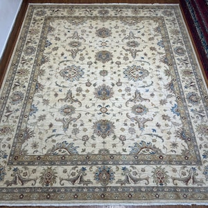 Old Pattern 8x10 Ft Off White Zeigler Area Rug - Hand Knotted Afghan Sheep Wool Oriental Rug - Rug For Dining Room - Sofa White Rug - Uniuqe