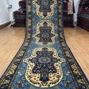 9 Ft Medallion Runner Rug, Afghan Tribal Hand Knotted Veg Dye Wool Runner Rug, Entryway Runner, Kitchen Runner, Hallway Runner