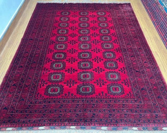 Red 7x9 Sarooq Area Rug, Afghan Hand Knotted Veg Dyes Wool Traditional Rug, Vintage Rug, Rug For Living Room, Bedroom Rug, Dining Table Rug