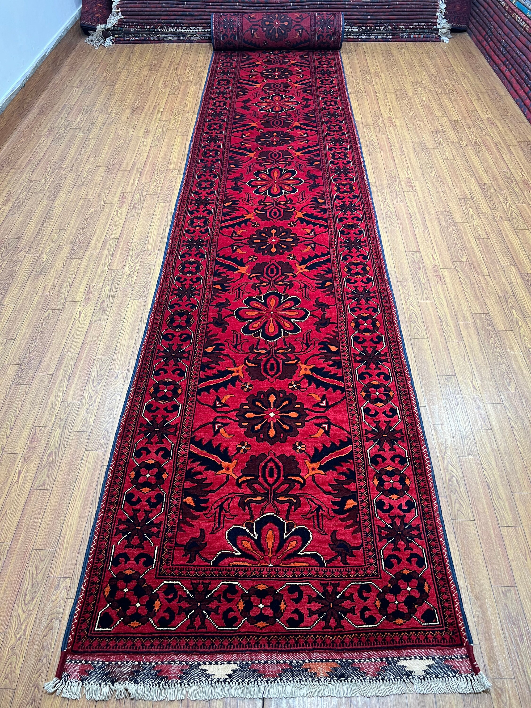 14x25 Long Runner Rug 26 Ft Red Tribal Extra Long Runner Rug, Afghan Khal Mohammadi Hand ...