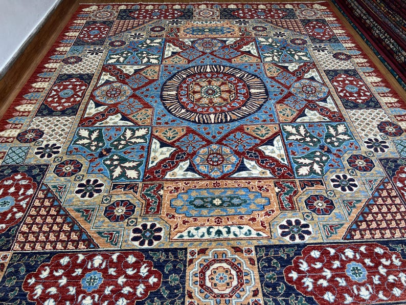 8x10 Ft Mamluk Area Rug, Afghan Hand Knotted Veg Dyes Wool Geometric ...