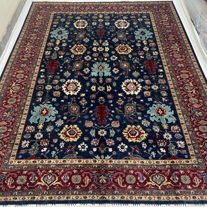 Navy Blue & Red Bidjar Area Rug, Afghan Hand Knotted Veg Dyes Wool Oriental Chobi Rug, Rug For Living Room, Dining Table Rug, Bedroom Rug