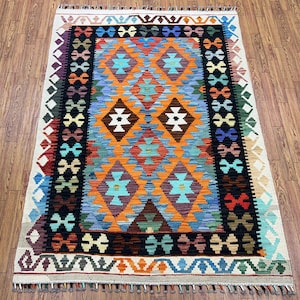 Multi Colour 3x5 Ft Maimana Kilim Area Rug - Flat Weaved Veg Dyed Wool Tribal Kilim - Ethnic Kilim Rug - Afghan Kilim 3x5 - Boho Kilim 3x5