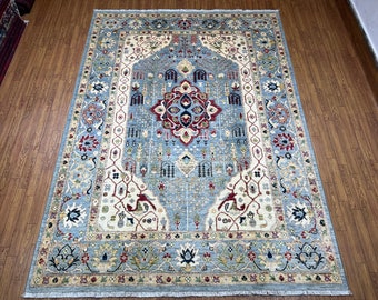 グレーのアフガン チョビラグ 5x7：手織りウールメダリオン