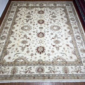 Off White 8x10 Ft Zeigler Area Rug - Hand Knotted Afghan Vintage Pattern Oriental Dining Room Rug - Rug For Living Room - Sofa Rug 8x10 Ft