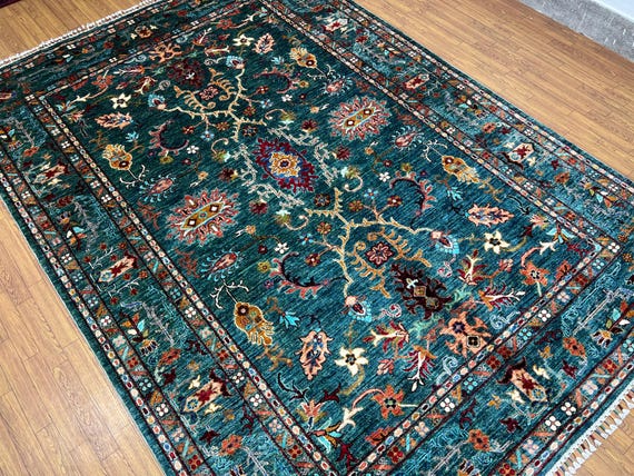 グリーン 6 x 8 フィート ビジャー エリア ラグ - アフガニスタン