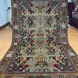 4x7 Baluch Area Rug, Afghan Hand Knotted Veg Dye Wool Rug, Tribal Rug, Kitchen Rug, Bedroom rug, Entryway rug, Kids room rug, Dorm Rug