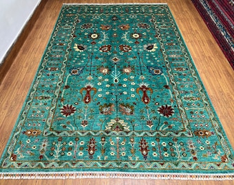 6x9 Turquoise Bidjar Area Rug, Afghan Hand Knotted Veg Dyes Wool Oriental Rug, Rug For Living room, Bedroom rug, Dining Table Rug