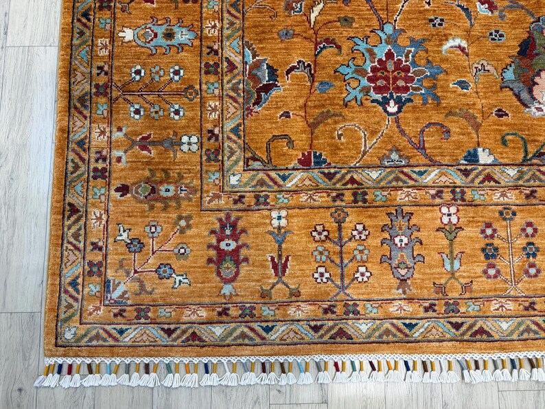 Hand Knotted 7x10 Ft Gold Tone Sultani Area Rug - Floral Motif Afghan ...