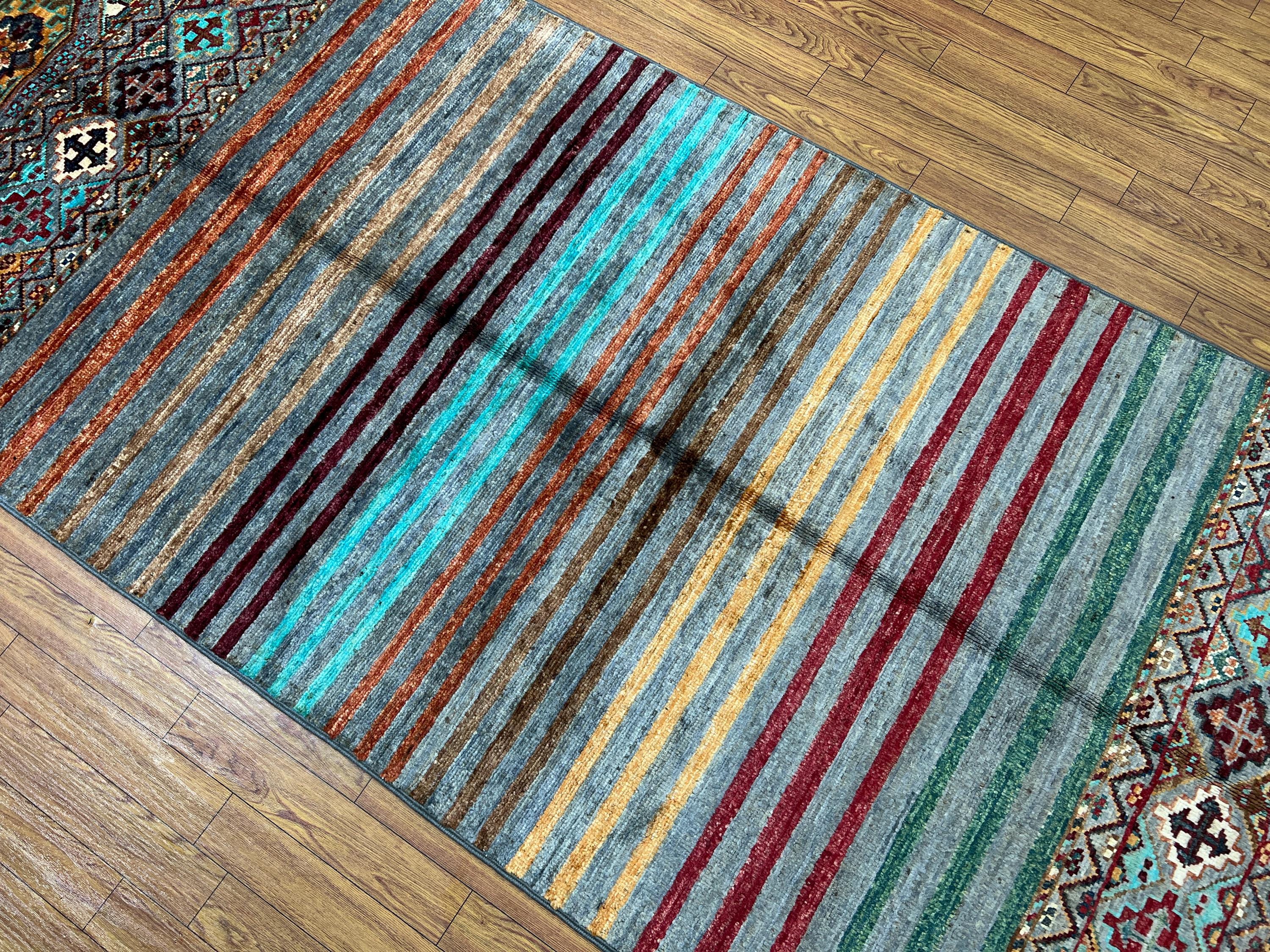 Grey Runner Rug 3x8 Ft - Hand Knotted Afghan Veg Dyes Wool Tribal