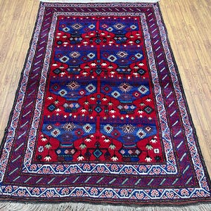 4x7 Ft Baluch Area Rug - Afghan Hand Knotted Veg Dyes Wool High Pile Rug - Bedroom Rug - Kitchen Rug - Kids Room Rug - Vintage Rug 4x7 Ft