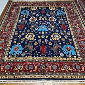 Navy Blue 8x10 Ft Bidjar Area Rug, Afghan Hand Knotted Veg Dyes Wool Oriental Rug, Sofa Decor Rug, Rug For Living Rioom, Bedroom Rug