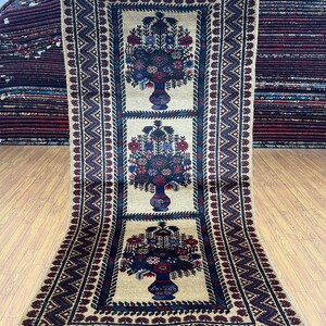 Neutral Beige 3x6 Ft Floral Vintage Area Rug - Baluchi Rug 3x6 Ft - Hand Knotted Veg Dyed Wool Rug - Tribal Nomadic Rug - Afghan Nomad Rug