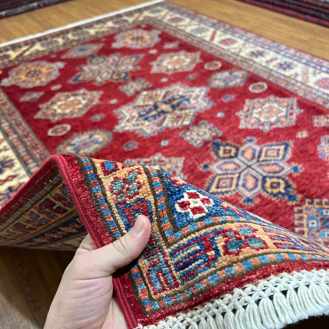 6x8 Maroon Red With Neutral Borders Handmade Rug, Contemporary Rug ...