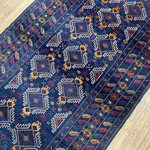Black 4x7 Ft Baluch Area Rug - Afghan Hand Knotted Veg Dyes Wool Vintage Rug - Bedroom Rug - Kids Room Rug - Kitchen Rug - Entryway Rug