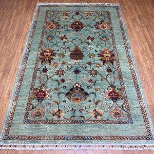 Mint 4x7 Ft Sultani Area Rug - Afghan Hand Knotted Veg Dyes Wool Floral Rug - Bedroom Rug 4x7 - Kitchen Rug 4x7 - Entryway Rug 4x7