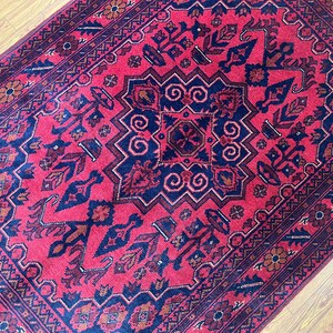 3x5 Afghan Khal Mohammadi Area Rug, Hand Knotted Natural Madder Dye Wool Rug, Entryway rug, Kitchen rug, Bedroom Rug, Kids Room Rug