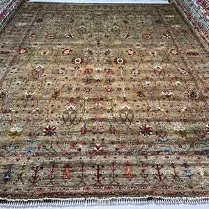 Handmade 11x14 Ft Large Sultani Area Rug - Earthy Tone Large Dining Room Rug - Oriental Vegetable Dyed Wool Rug For Large Living Room 11x14