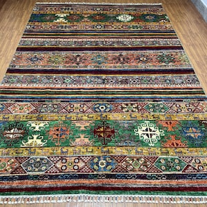 7x10 Ft Gabbeh Area Rug - Afghan Hand Knotted Veg Dyes Wool Tribal Rug - Rug For Living Room - Bedroom Rug - Dining Table Rug
