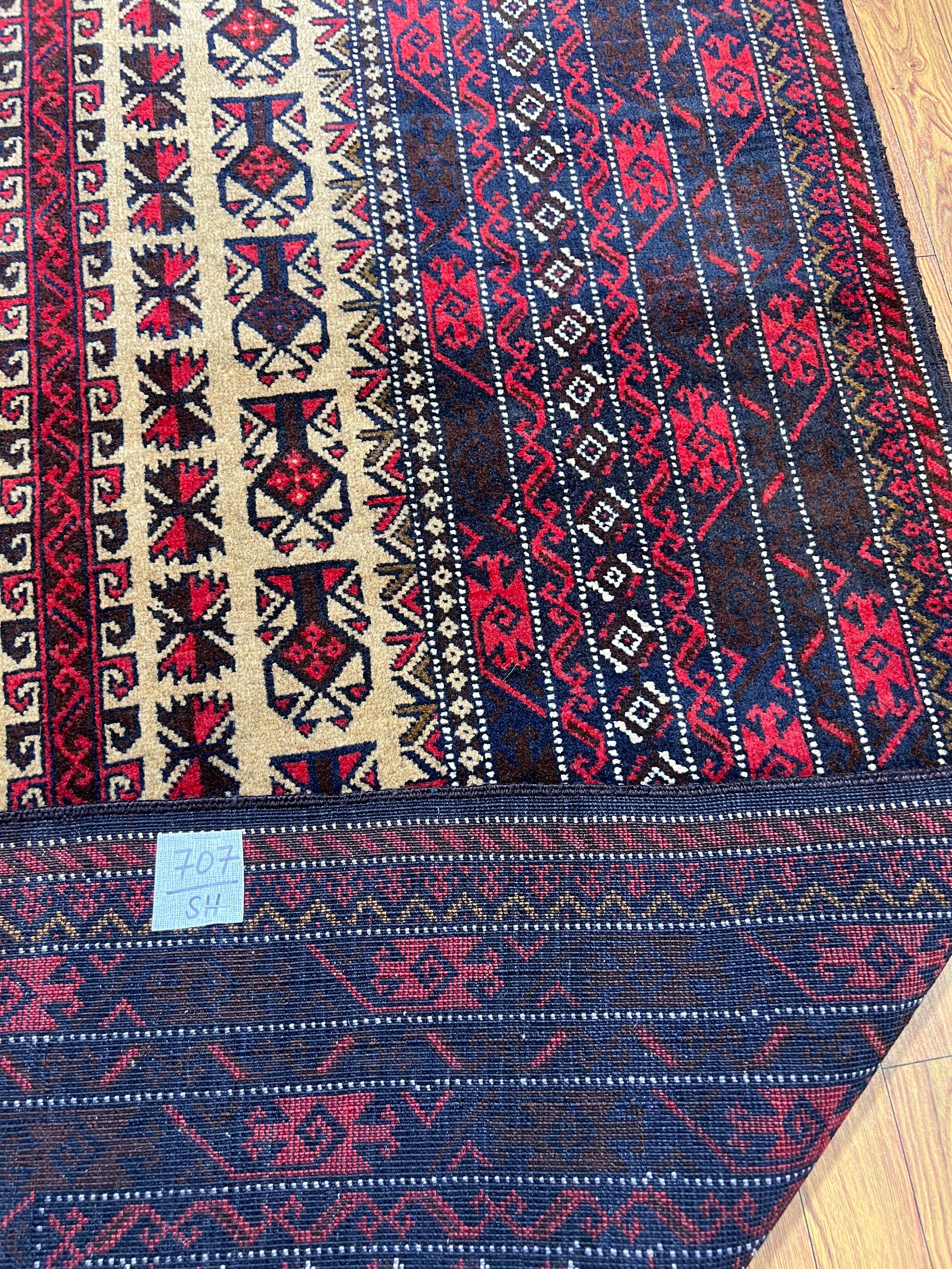 アフガン　ウォーラグ　トライバルラグ　バルーチ 3x6 アフガン・バルーチ・ラグ：手織りウールのヴィンテージ