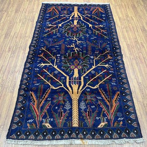Navy Blue 4x7 Ft Baluch Area Rug - Afghan Vintage Hand Knotted Veg Dyes Wool Tribal Rug - Bedroom Rug - Kitchen Rug - Kids Room Rug