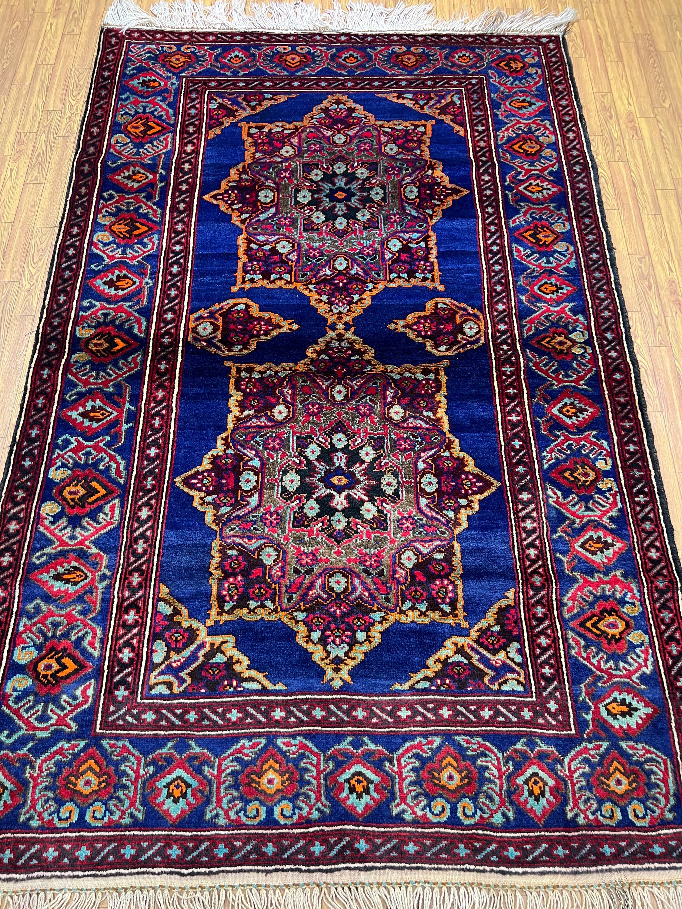 ラグ・カーペット Baluch mini rug Navy Blue 5x7 Ft Baluch Area Rug - Afghan High Pile Wool Vintage