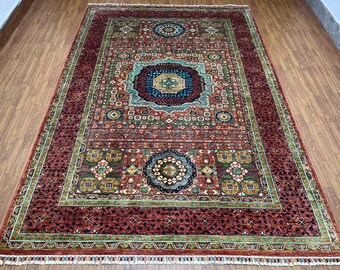 ヴィンテージ 6x9 バルーチ エリア ラグ、手編み ソフト