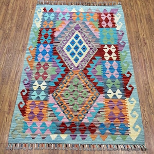 Mint Blue 3x5 Ft Kilim Rug - Hand Woven Afghan Veg Dyes Wool Tribal Kilim Rug - Ethnic Kilim Rug 3x5 - Vegetable Dyes kilim 3x5 - 3x5 Kilim