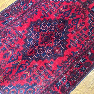 3x5 Afghan Khal Mohammadi Area Rug, Hand Knotted Natural Madder Dye Wool Rug, Entryway rug, Kitchen rug, Bedroom Rug, Kids Room Rug