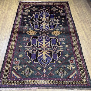 4x6 Baluch Area Rug, Vintage Hand Knotted Natural Dye Wool Rug, Kitchen Rug, Bedroom rug, Entryway rug, Kids room rug, Desk Rug, Tribal Rug