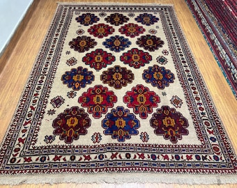 7x9 Baluch Area Rug - Afghan Hand Knotted Veg Dyes Wool Soft Tribal Rug - Living Room Rug - Bedroom Rug - Kids Room Rug - Sofa Rug