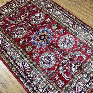 Fine Quality 4x6 Ft Red Serapi Area Wool Rug - Handmade Afghan Veg Dyed Traditional Geometric Pattern Kazak Chobi Rug - Rug For Living Room
