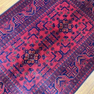 3x5 Afghan Khal Mohammadi Area Rug, Hand Knotted Natural Madder Dye Wool Rug, Entryway rug, Kitchen rug, Bedroom Rug, Kids Room Rug