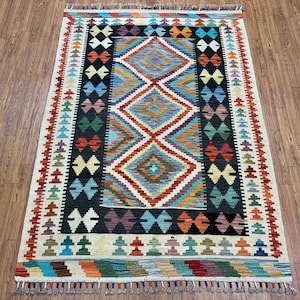 Handmade 3x5 Ft Colorful Chobi Kilim Rug - Afghan Veg Dyed Wool Tribal Kilim Rug - Door Rug - Kitchen Kilim Rug - Flat Carpet 3x5 - Rare Rug