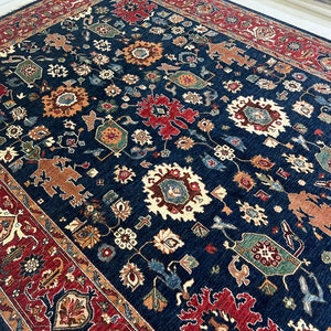Navy Blue 9x12 Ft Bidjar Area Rug - Afghan Hand Knotted Veg Dyes Wool Sofa Decor Rug - Rug For Living Room - Bedroom Rug, Dining Table Rug